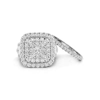 Round & Baguette Cut CZ Stone Three Halo Stackable Wedding Bridal Ring Set