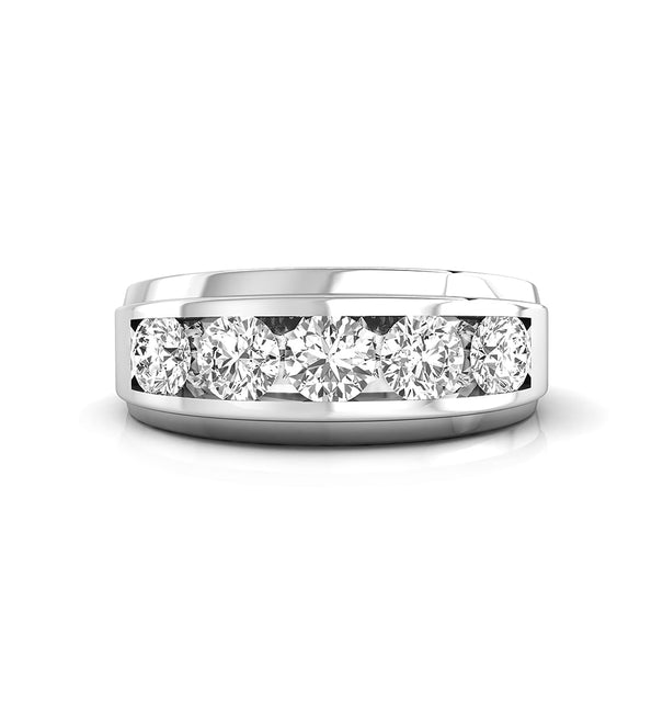 Five Stone Round Moissanite Wedding Band For Men & Women