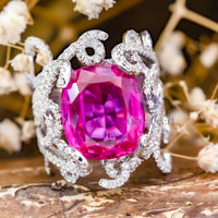 Pink Cushion Cut CZ Stone Unique Shank Cocktail Engagement Ring For Women