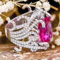 Pink Cushion Cut CZ Stone Unique Shank Cocktail Engagement Ring For Women