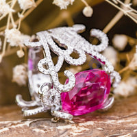 Pink Cushion Cut CZ Stone Unique Shank Cocktail Engagement Ring For Women