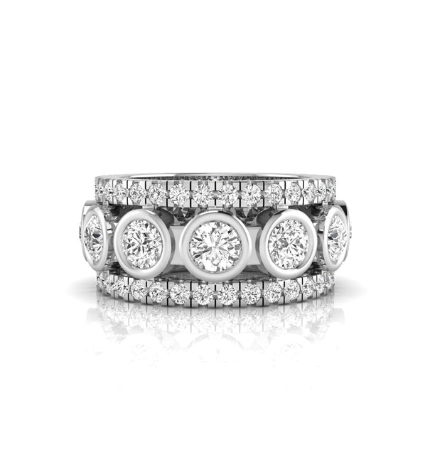 Round Moissanite Bezel Set Three Row Eternity Band