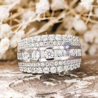 Round With Baguette Cut CZ Stone Channel Setting Wedding Band Ring