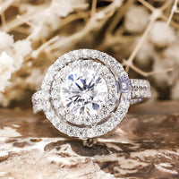 Round Cut Moissanite Double Halo Set ring