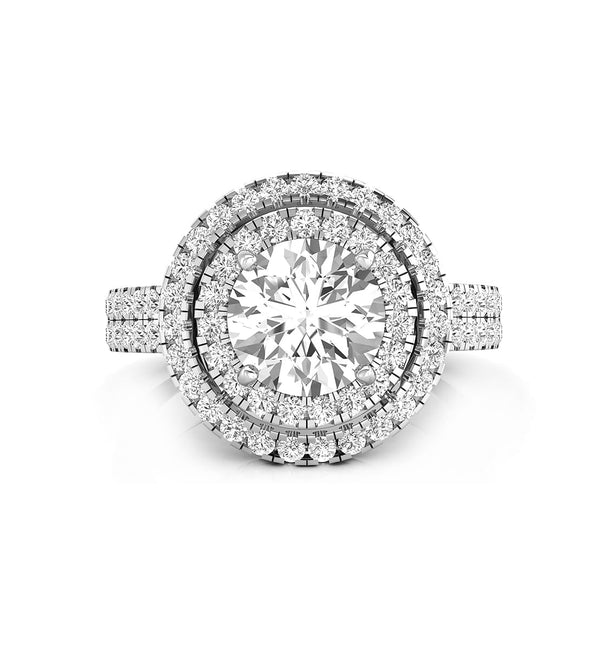 Round Cut Moissanite Double Halo Set Solitaire With Accent Wedding Ring