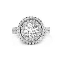 Round Cut Moissanite Double Halo Set Solitaire With Accent Wedding Ring