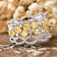 Yellow Oval & Round Cut CZ Stone Unique Ring For Proposal-Mother's Day Gift