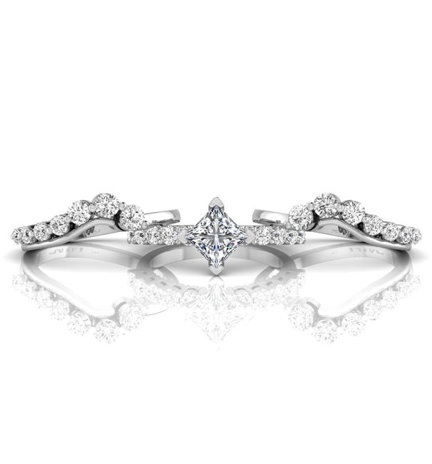 Princess Cut Moissanite Curved Trio Bridal Ring Set