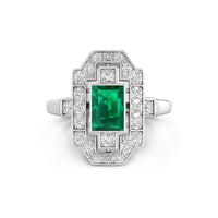 Vintage Green CZ Stone Art Deco Wedding Bridal Ring