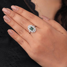 Vintage Green CZ Stone Art Deco Wedding Bridal Ring - alternate view