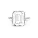 Solitaire With Accent Emerald Cut Moissanite Halo Set Engagement Ring