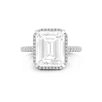 Solitaire With Accent Emerald Cut Moissanite Halo Set Engagement Ring