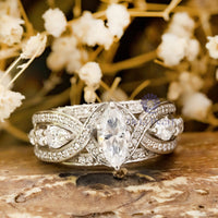 Marquise With Round And Pear Cut CZ Stone Solitaire With Accent Twisted Shank Ring For Women