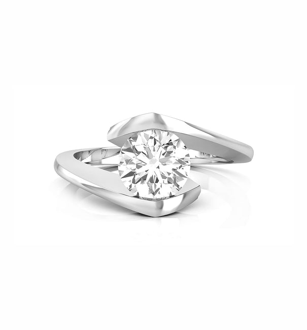 Tension Set Round Cut Moissanite Solitaire Bypass Shank Ring For Women