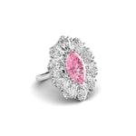 Ring with a pink gemstone and diamond-studded halo on a white background, Baby Pink Oval With White Pear Cut CZ Stone Floral Inspire Cocktail Ring For Mothers Day Gift