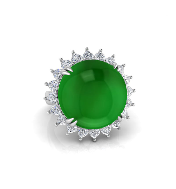 Fancy Round Green Cabochon Halo Cocktail Ring