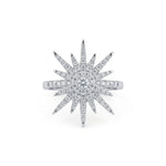 Diamond ring with starburst design on a white background