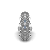 Openwork Filigree Art Deco Round & Baguette Stone Ring