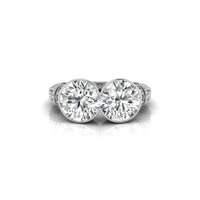 Old European Cut Moissanite Bezel Set Two Stone Art Deco Vintage Wedding Ring