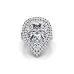 Pear CZ Three Stone Double Halo Cocktail Ring