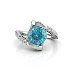 Round Moissanite Shank Tension Ring With CZ Accent - alternate view