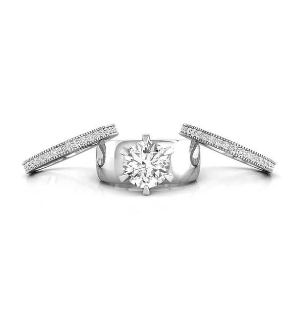 Round Cut Moissanite Thick Solitaire Ring With Two Stackable Ring Set For Women 7/8