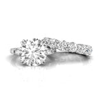 Round CZ Three Stone Eternity Bridal Ring Set