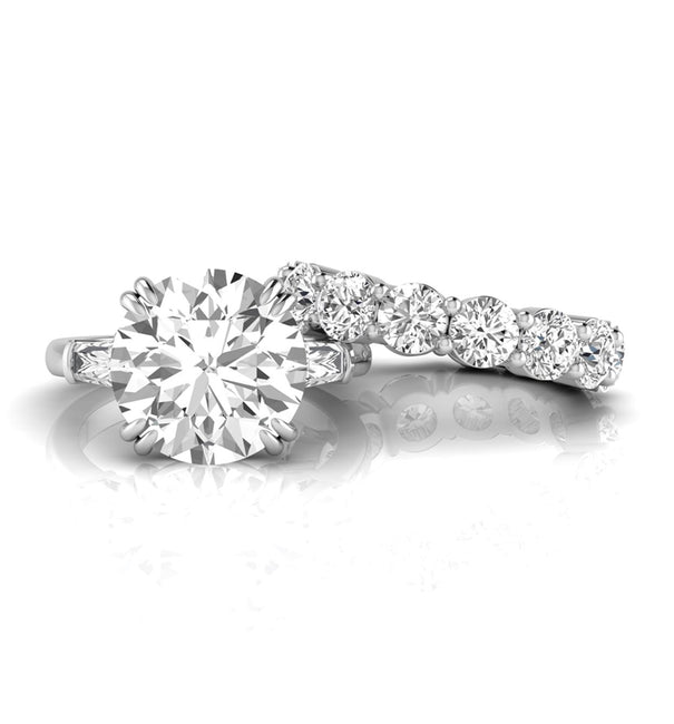 Round CZ Three Stone Eternity Bridal Ring Set