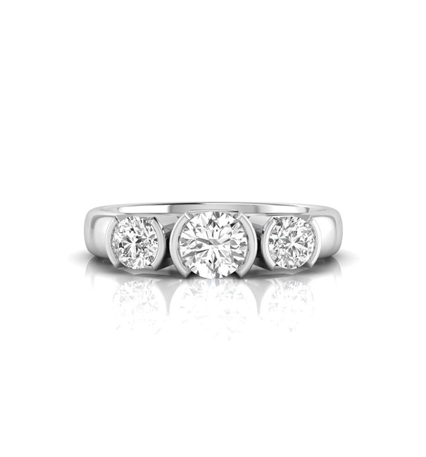 Half Bezel Set Round Moissanite Three Stone Ring