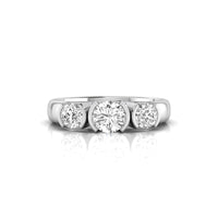 Half Bezel Set Round Moissanite Three Stone Ring