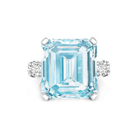 white gold Square Aquamarine Wedding Ring CZ 3 Stone for women