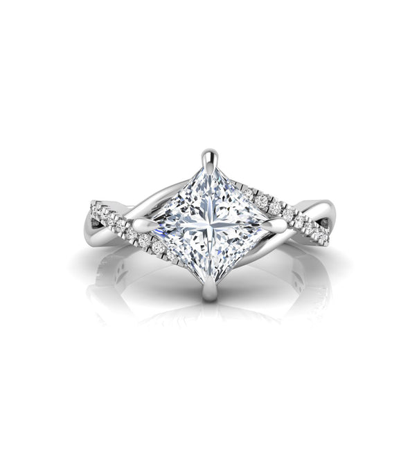 Princess & Round Moissanite Twisted Split Shank Ring