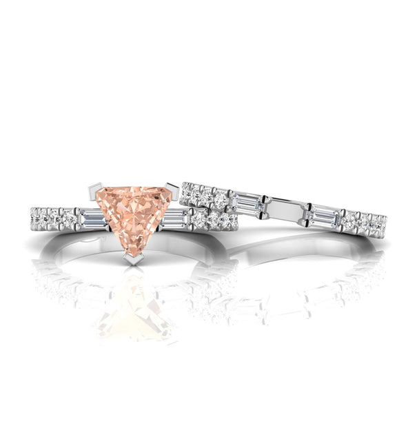 Morganite Triangle Stone Euro Shank Bridal Ring Set