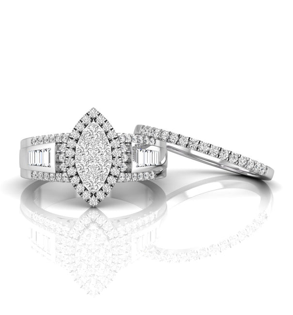 Round CZ Stone Marquise Shape Cluster Halo Ring Set