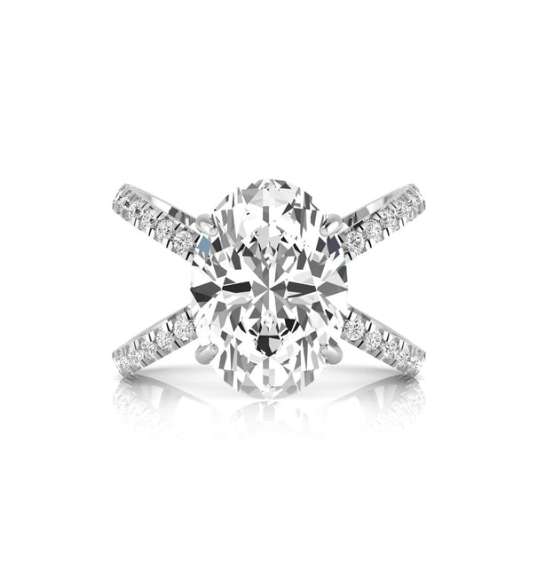 Oval & Round Cut Moissanite Split Shank Fashionable Wedding Proposal Ring