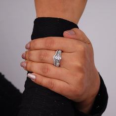 Marquise Moissanite Bridal Set – Vintage Halo Engagement Wedding Ring Set - alternate view