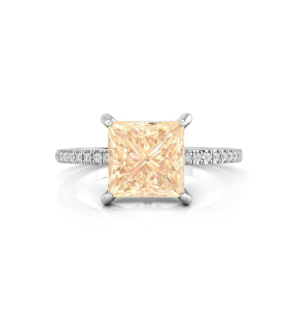 Champion Princess Cut CZ stone Hidden Halo Set Solitaire With Accent Promise Ring For Women's