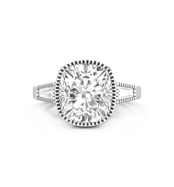 Bezel Set 3 Stone Art Deco Engagement Ring