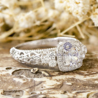 Round Cut Moissanite Milgrain Bezel Set Halo Filigree Art Deco Ring For Birthday-Mother's day Gift