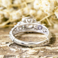 Round Cut Moissanite Milgrain Bezel Set Halo Filigree Art Deco Ring For Birthday-Mother's day Gift