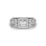 Round Cut Moissanite Milgrain Bezel Set Halo Filigree Art Deco Ring For Birthday-Mother's day Gift