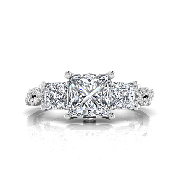 Princess CZ Three Stone Twisted Shank Wedding Ring