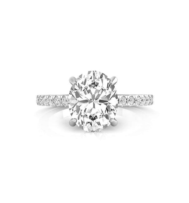 Oval Cut Moissanite Double Hidden Halo Set Solitaire With Accent Ring For Women