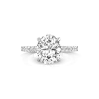 Oval Cut Moissanite Double Hidden Halo Set Solitaire With Accent Ring For Women