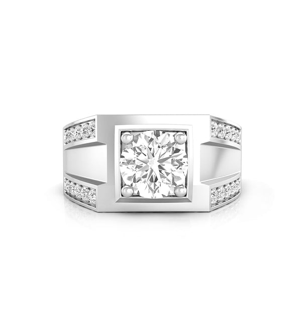 Solitaire With Accent Round Cut Moissanite Engagement & Wedding Ring For Men