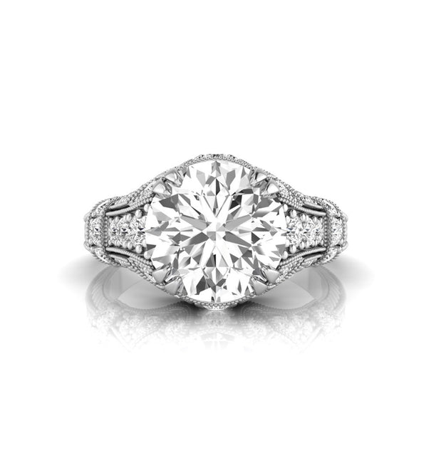 Milgrain Art Deco Vintage Look Round Moissanite Ring