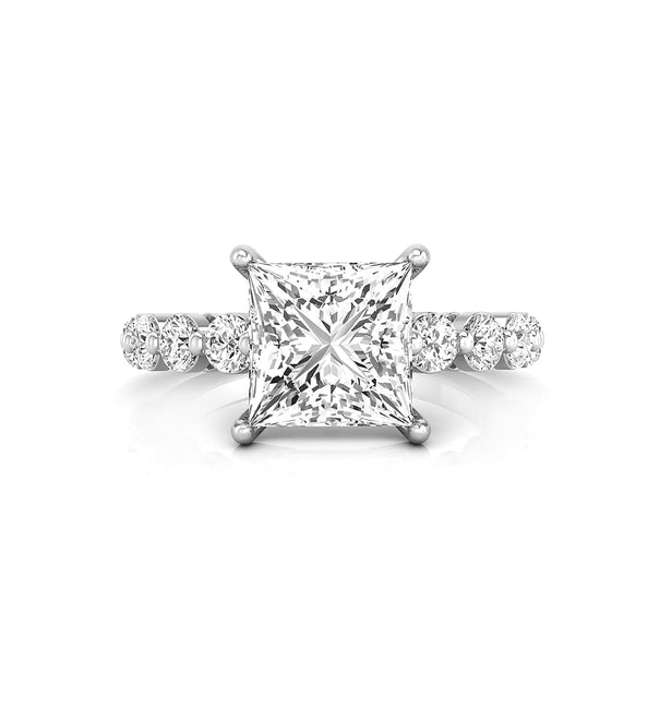 Round & Princess Cut Moissanite Solitaire With Accent Promise Ring For Women's