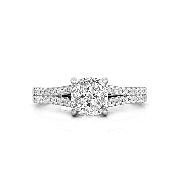 Cushion Cut CZ Stone Split Shank Solitaire With Accent Women's Trendy Ring