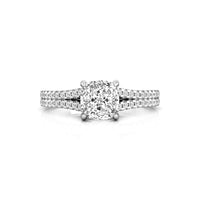 Cushion Cut CZ Stone Split Shank Solitaire With Accent Women's Trendy Ring