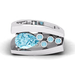 Aqua Pear With Round Cut CZ Stone Euro Shank Unique Geometric Ring For Men